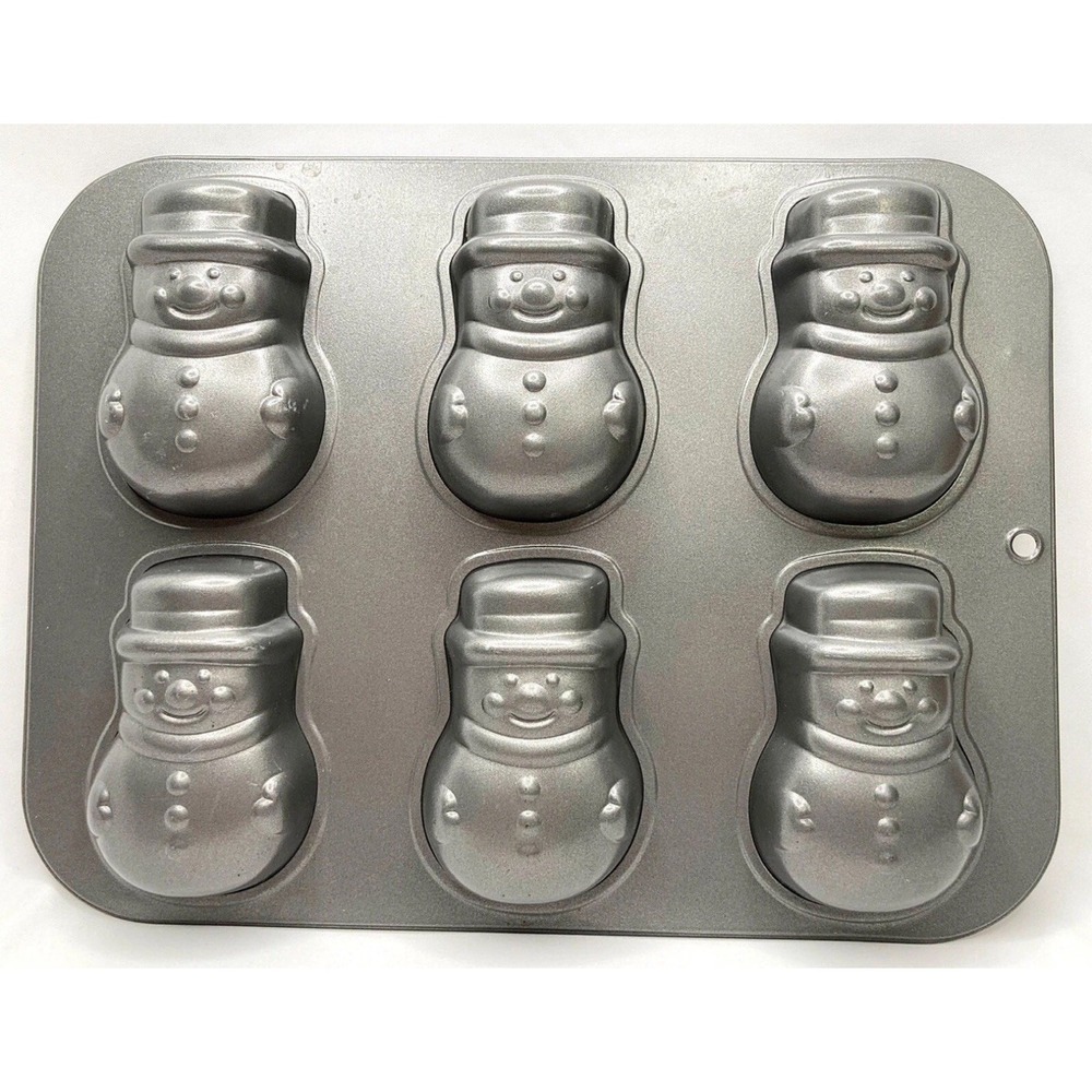 Ekco Baker's Secret "Mini‎ Snowman" Cake Pan- Non-stick, Easy Clean- 6 Molds